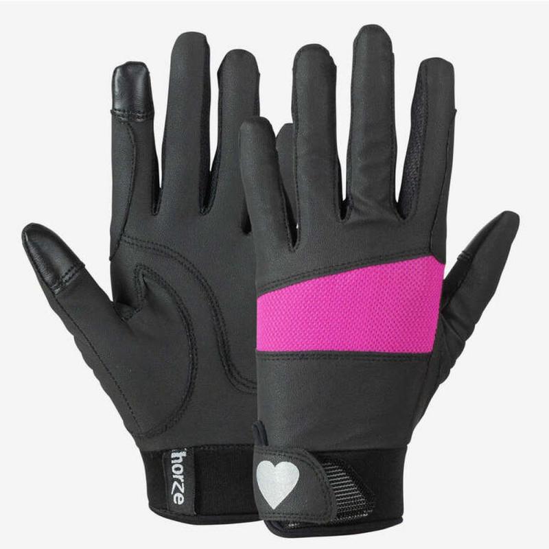 Rękawiczki dziecięce Horze Gloves with Heart czarno-różowe