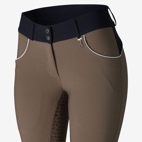 Bryczesy damskie Horze Aubrey silicone ciemnobeżowo-granatowe