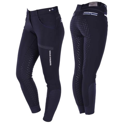 Bryczesy damskie QHP Softshell Emma lej silikonowy full Navy, granatowe