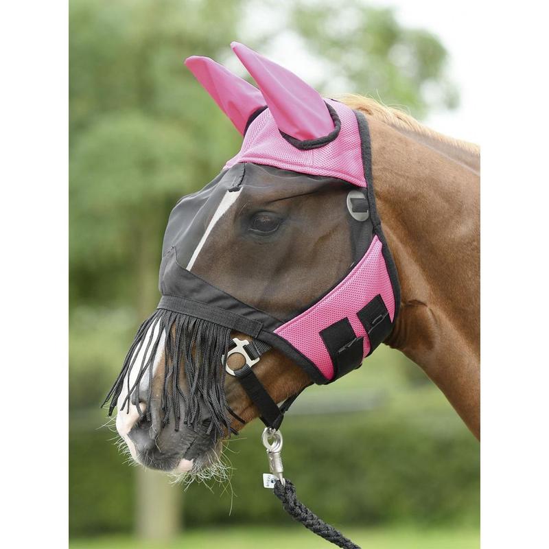 Maska siatkowa Busse Fly Cover Fransen pink/black
