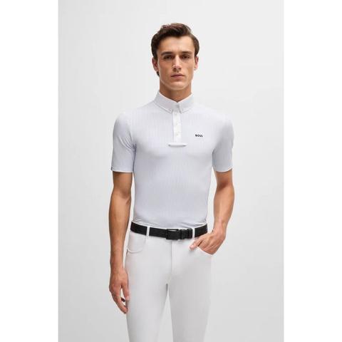 Koszulka konkursowa męska Boss Equestrian Niagara w prążki White, biała