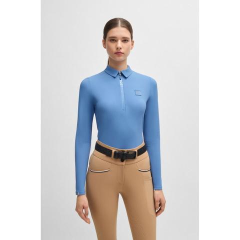 Bluzka damska treningowa Boss Equestrian Chess Stripes Riviera, niebieska